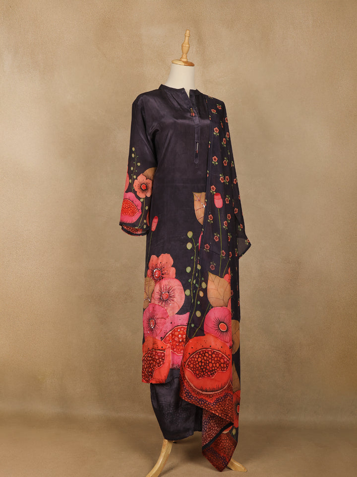 Dark Aubergine Floral Design Printed Salwar Suit - Diadem