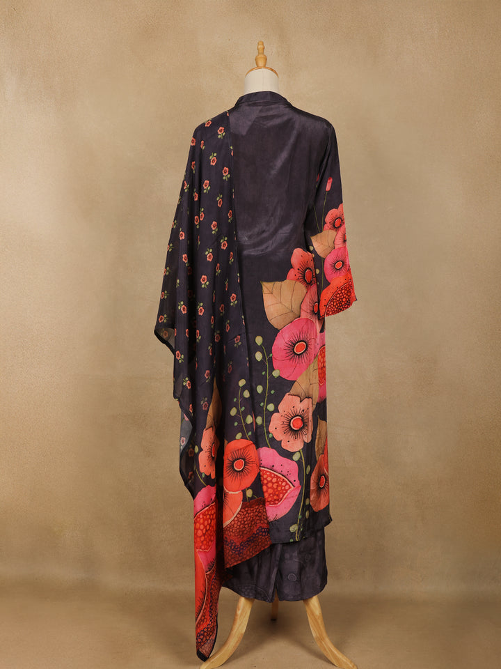 Dark Aubergine Floral Design Printed Salwar Suit - Diadem