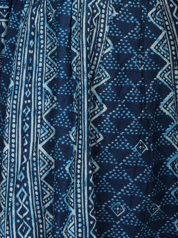Dark Blue Abstract Designed Cotton Anarkali Salwar Suit - Diadem