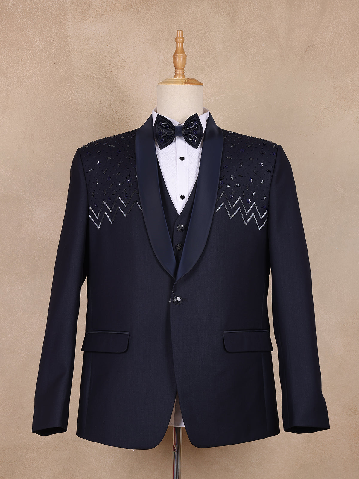 Dark Blue Abstract Designed Men's Suit for Reception - Diadem