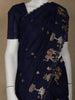 Dark Blue Elephant and Floral Designed Semi Tussar Saree - Diadem
