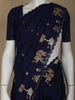 Dark Blue Elephant and Floral Designed Semi Tussar Saree - Diadem