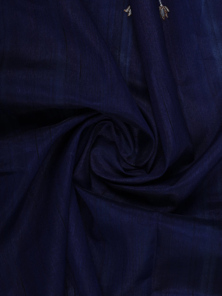 Dark Blue Elephant and Floral Designed Semi Tussar Saree - Diadem