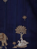 Dark Blue Elephant and Floral Designed Semi Tussar Saree - Diadem