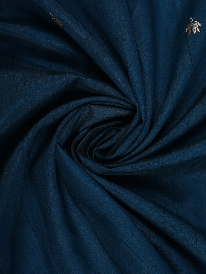 Dark Blue Elephant and Floral Designed Semi Tussar Saree - Diadem
