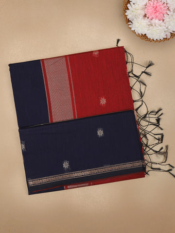 Dark Blue Floral Butta Fancy Cotton Saree - Diadem
