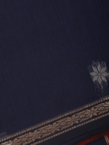 Dark Blue Floral Butta Fancy Cotton Saree - Diadem