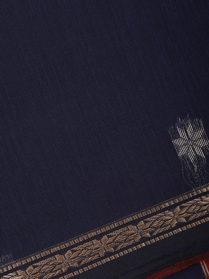 Dark Blue Floral Butta Fancy Cotton Saree - Diadem