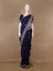 Dark Blue Floral Design Embroidered Georgette Saree - Diadem