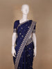 Dark Blue Floral Design Embroidered Georgette Saree - Diadem