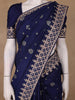 Dark Blue Floral Design Embroidered Georgette Saree - Diadem