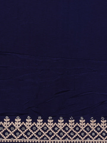 Dark Blue Floral Design Embroidered Georgette Saree - Diadem