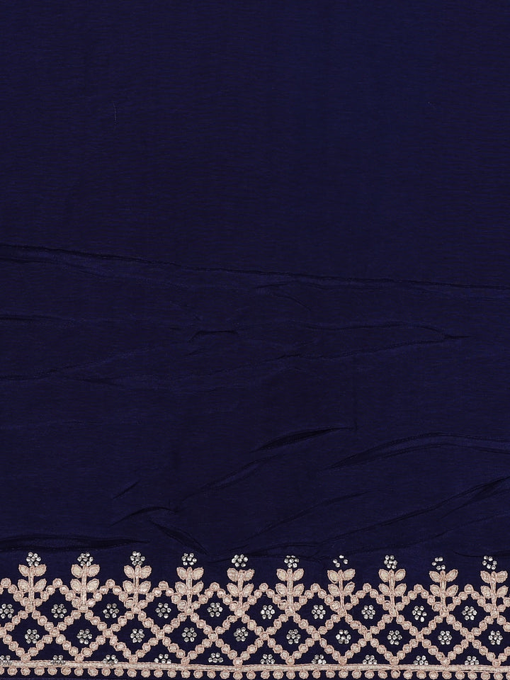 Dark Blue Floral Design Embroidered Georgette Saree - Diadem