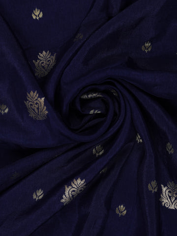 Dark Blue Floral Design Embroidered Georgette Saree - Diadem