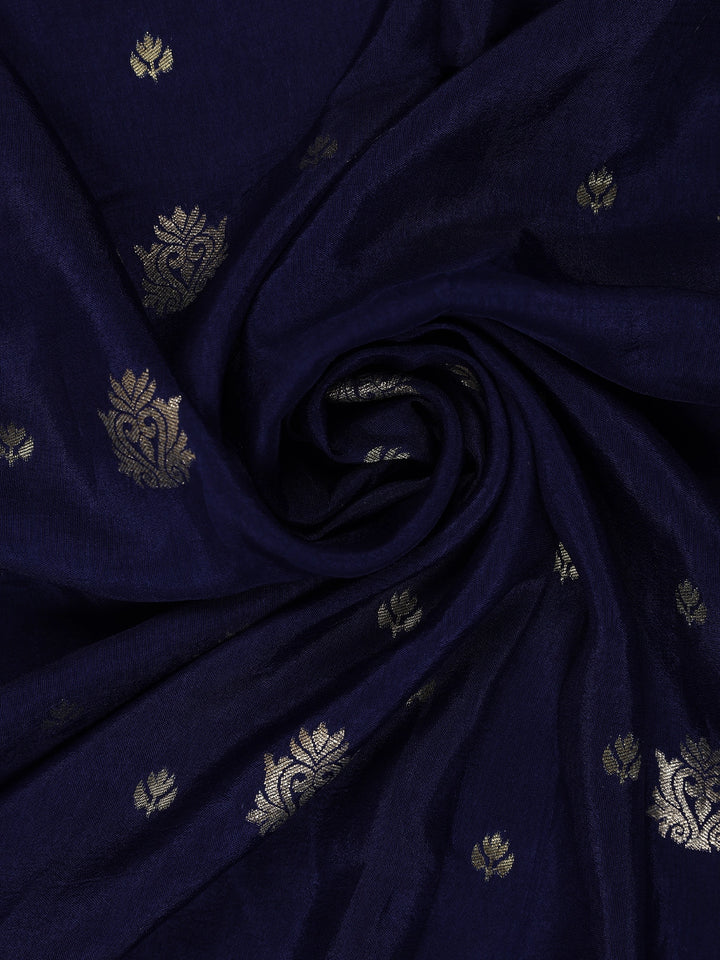 Dark Blue Floral Design Embroidered Georgette Saree - Diadem