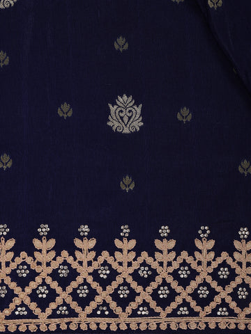 Dark Blue Floral Design Embroidered Georgette Saree - Diadem