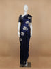 Dark Blue Floral Designed Banarasi Silk Saree