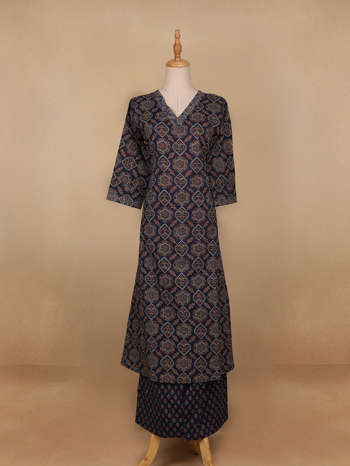 Dark Blue Floral Designed Cotton Salwar Suit - Diadem