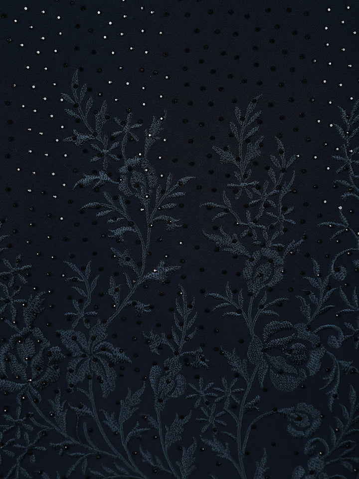 Dark Blue Floral Designed Men's Suit - Diadem