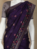 Dark Blue Floral Designed Raw Silk Saree - Diadem