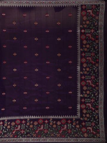 Dark Blue Floral Designed Raw Silk Saree - Diadem