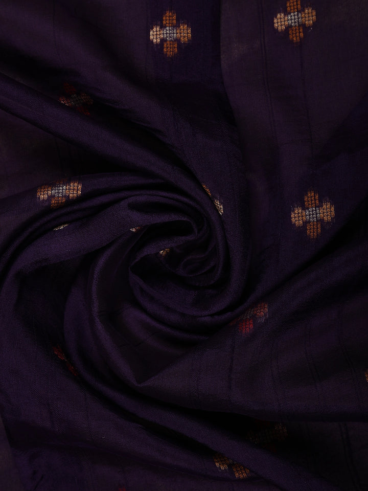 Dark Blue Floral Designed Raw Silk Saree - Diadem