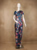 Dark Blue Floral Designed Satin Saree - Diadem
