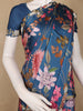 Dark Blue Floral Designed Satin Saree - Diadem