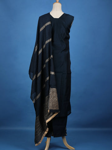 Dark Blue Floral Designed Semi Silk Salwar Suit - Diadem