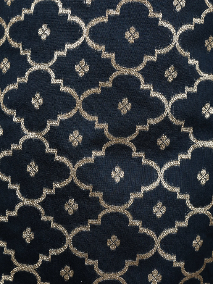 Dark Blue Floral Designed Semi Silk Salwar Suit - Diadem