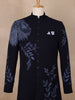 Dark Blue Floral Designed Sherwani Suit