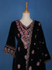 Dark Blue Floral Designed Velvet Salwar Suit - Diadem