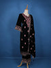 Dark Blue Floral Designed Velvet Salwar Suit - Diadem