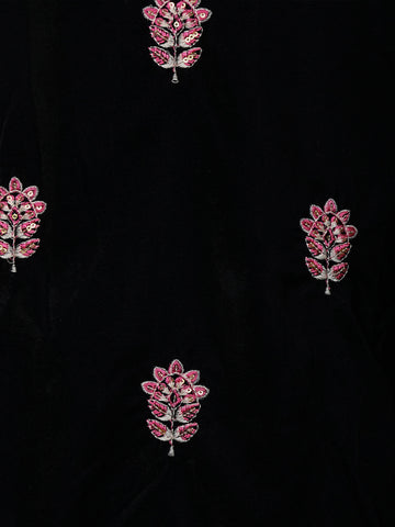 Dark Blue Floral Designed Velvet Salwar Suit - Diadem