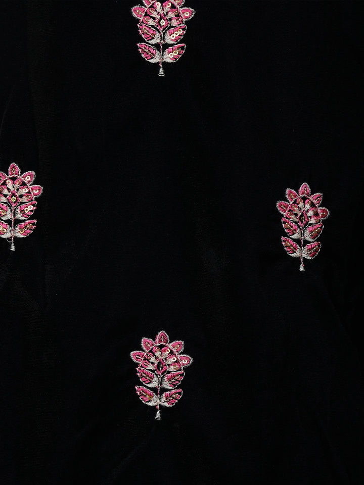 Dark Blue Floral Designed Velvet Salwar Suit - Diadem