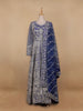 Dark Blue Floral Embroidery Net Bridal Gown - Diadem