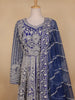 Dark Blue Floral Embroidery Net Bridal Gown - Diadem