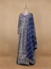 Dark Blue Floral Embroidery Net Bridal Gown - Diadem