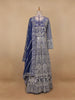 Dark Blue Floral Embroidery Net Bridal Gown - Diadem