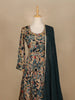Dark Blue Floral Printed Crepe Gown