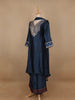 Dark Blue Floral Printed Semi Silk Salwar Suit