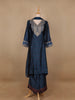 Dark Blue Floral Printed Semi Silk Salwar Suit