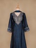 Dark Blue Floral Printed Semi Silk Salwar Suit