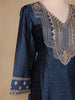Dark Blue Floral Printed Semi Silk Salwar Suit