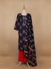 Dark Blue Floral Prints Cotton Straight Cut Salwar Suit - Diadem