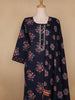 Dark Blue Floral Prints Cotton Straight Cut Salwar Suit - Diadem