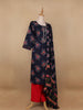 Dark Blue Floral Prints Cotton Straight Cut Salwar Suit - Diadem