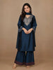 Dark Blue Floral Printed Semi Silk Salwar Suit