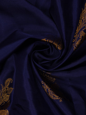 Dark Blue Floral Woven Pure Kanchipuram Silk Saree - Diadem