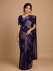 Dark Blue Floral Woven Pure Kanchipuram Silk Saree